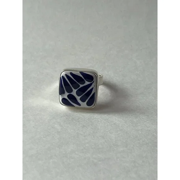 Square Talavera Ring 925 Sterling Silver  Artisan Handmade - Picture 5 of 16